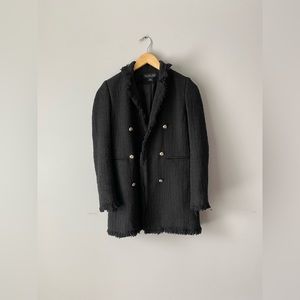 Rachel Zoe Black midi Tweed Blazer Coat Jacket size XS